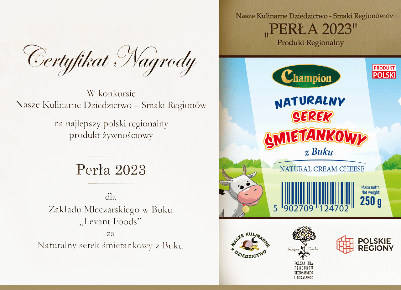 Perła 2023 Produkt Regionalny – nagroda dla Naturalnego serka śmietankowego z Buku